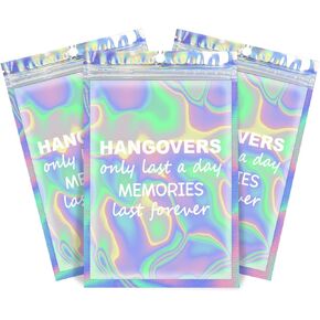 Fcuadro Hangover Kit Bags 20Pcs Holographic Hang Over Recovery Bags Bachelorette Party Supplies Gift Bag for Bridal Shower Party Favors 5X7 (HANGOVER MEMORIES)