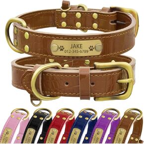 Personalized Genuine Leather Dog Collar with Engraved Name Plate - Durable and Stylish Custom Dog Collar for Small, Medium, and Large Dogs (S,Black)