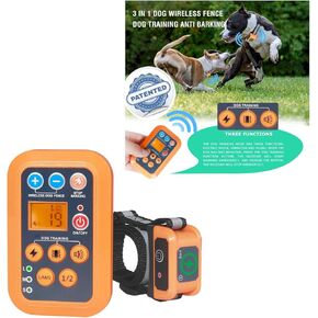 Dog Wireless Fence Training Barking Collar 3-in-1 System, Remote Automatic Voice-Activated No Barking Collar, Electric Dog Fence Contatiner Wireless Training Fence, Wireless Charging Waterproof Collar