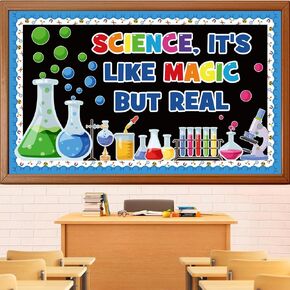 Science Bulletin Board Decorations Set, Chemistry Lab Apparatus Classroom Decoration Scientist Laboratory Cutouts Back to School Library Wall Door Decor for Teacher(Science, It's Like Magic But Real)