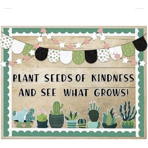 120 Pcs Greenery Classroom Bulletin Board Decoration Potted Plant Cactus Bulletin Board Set Motivational Plant Seeds of Kindness and See What Grows Cutouts for Back to School Home Summer Decor