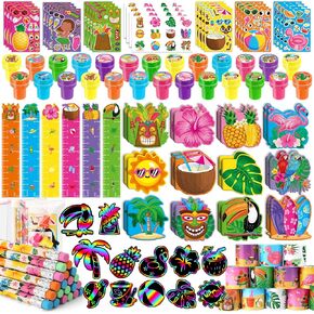 BenLouis 108Pcs Hawaiian Luau Party Favors Aloha Summer Tropical Tiki Theme School Stationery Set Bulk for Kids Beach Pool Birthday Party Goodie Bag Stuffers Classroom Gifts Rewards Pinata Filler