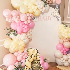 Classic Winnie Cutouts and Pink Balloons Arch Kit Set For Girl Pastel Balloons for Pooh Baby Shower Decorations Birthday Party Supplies