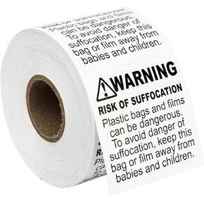 Warning - Risk of Suffocation (FBA-Approved) Pre-Printed Labels/Stickers (2" x 2") 1 Roll / 500 Labels per Roll