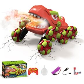 RC Stunt Car for Kids, Boy Toys Age 6-12, 8WD Dinosaur Remote Control Car with Spray, Light & Music, Toy Vehicle for Birthday
