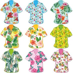 Fuutreo 45 Pcs Summer Cutouts Hawaiian Flower Shirt Paper Cut-Outs 9 Designs Tropical Beach Party Decorations Summer Bulletin Board Decorations with 100 Pcs Glue Points for Wall Home Party Supplies
