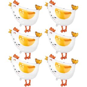 6pcs Walking Chicken Foil Balloons, 25.6x24.8 Inch Large Farm Animal Balloons with Feet Creative Decorations for Kids Birthday Baby Shower Farm Theme Party