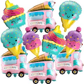 10 Pcs Ice Cream Balloons Ice Cream Party Decorations Cupcake Large Truck Cone Foil Balloon for Summer Hawaii Luau Birthday Baby Shower Party Supplies