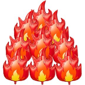 9 Pcs 28 Inch Flame Balloons Decorations, Red Fire Balloons for Fireman & Fire Truck Birthday Party Supplies