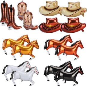 16 Pcs Western Cowboy Balloons Set– Includes 4 Boot Balloon,4 Hat Balloon, and 8 Cowboy Horse Balloons– Perfect for Cowboy Party Decorations and Western Themed Celebrations