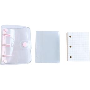 Mini Transparent 3 Ring Binder Cover PVC Notebook Loose Leaf Binder Round Ring Binder Cover Protector Mini Binder Pockets Pink