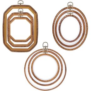 9Pcs Embroidery Hoop Frame Imitated Wood Decorative Embroidery Hoop Circle Oval Octagonal Cross Stitch Hoops for Display Sewing Craft Hanging Ornament(Various Sizes)