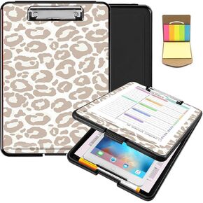 Clipboard with Storage,Heavy Duty Clip Boards 8.5X11 with Storage Pen Holder,Plastic Nursing Clipboards Foldable, A4 Legal Size Coaches Nurse Clipboard Case Folder-Leopard Cheetah Print