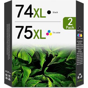 74XL 75XL حبر خراطيش حزمة التحرير والسرد بديل لـ HP 74 75 خراطيش الحبر لـ Deskjet D4260 Photosmart C4280 C4300 C4400 C4500 Officejet J5788 J6480 (2-pack ، 1black/1tri-color)
