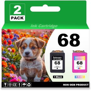 68 حبر حبر حزمة حزمة التحرير والسرد متوافقة مع HP 68 Envy 6152E 6155E 6552E 6555E 6558E PRINTERS （2 Pack ، 1 Black 1 Color）