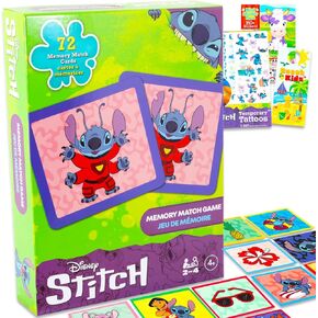 Disney Stitch Memory Matching Game Set - Bundle with Lilo and Stitch Matching Card Game for Kids Featuring Stitch Plus Sticker Book, Tattoos, More | Stitch Memory Game for Kids