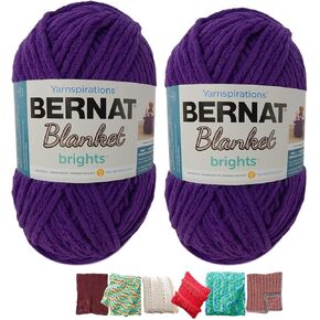 Big Ball Blanket Yarn Bundle by Bernat Plus 6 Blanket Yarn Patterns Super Bulky #6 10.5 Ounce Ball 220 Yards (Pow Purple)