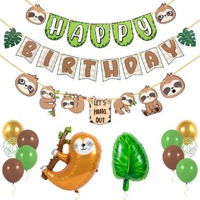 Pirese Sloth Birthday Decorations – Happy Birthday Banner Kit with Balloons, Sloth Party Supplies, Sloth Decor for Kids, Cute Jungle Sloth Decorations, Sloth Theme Party Decor, Sloth Balloon