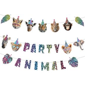 3 Pcs Pre-Strung Neon Animal Banner Cheetah Print Hanging Garland for Safari Jungle Woodland Animal Party Decorations