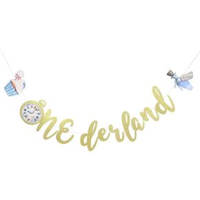 Alice in One derland banner First Birthday Decorations Baby Girl 1st Birthday Banner for Alice in Onederland Theme Dessert Bar Bunting