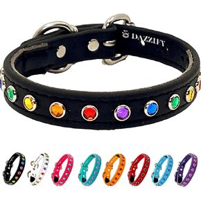 BioThane® Bling Dog Collar – Rhinestone-Studded Adjustable Designer Collar – Waterproof and Odor-Resistant – Onyx Black with Rainbow Jewels – Small (Fits Neck Sizes 10"-14"), 3/4" Wide