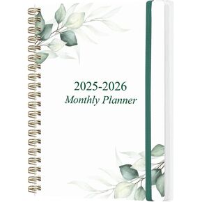 Monthly Planner 2025-2026 - Monthly Calendar from July 2025 to December 2026, 2025-2026 Monthly Planner with Inner Pocket, Elastic Band, 5.8" x 8.5", Green Leaf