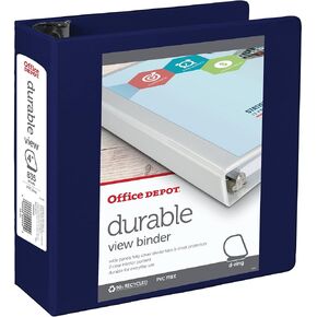 Office Depot® Brand Durable D-Ring View Binder, 4" Rings, 60% Recycled, Blue