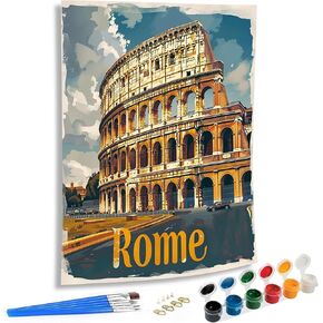 SKRYUIE Paint by Numbers Kits for Adults Rome, Acrylic Oil City Paint by Numbers for Adults Beginner Canvas with Brushes Paintwork Art Crafts for Home Decor 16x20 inch x14