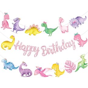 Dinosaur Birthday Party Banners Dinosaur Birthday Party Decorations for Girls 3pcs Pink Glitter Dinosaur Theme Banners Dino Party Supplies Baby Shower Decorations