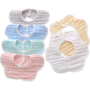 8PCS Baby Bibs Muslin Bibs Drool Baby Bibs for Baby Girl Boy 3-Layer 100% Muslin Cotton and 1-Layer Waterproof Drooling Bibs Teething Bibs Absorbent&Soft&Breathable Baby Drooling Bibs in Saudi Arabia