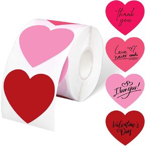 Heart Direct Thermal Labels Love Heart Shape Label Stickers 4 Colors Red Pink Self-Adhesive Printer Decals for Wedding Mother's Day DIY Name Tag Logo Design, 500 Pcs