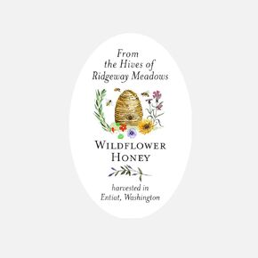 Personalized Wildflower Honey Labels - Sets of 18 with Options for 25 and 50 (2" Wide x 3" Tall Oval)