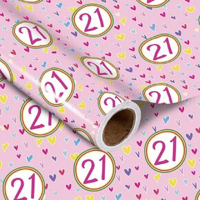 LeZakaa 16th Birthday Wrapping Paper Roll, Pink Happy 16th Birthday With Heart Gift Wrap for for Age16 Teens, Kids, Girls, Friends, Mini Roll, 17 inches x 16.4 Feet (23.2 sq.ft.)