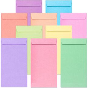 Money Envelopes for Cash, 100-Count Colorful Envelopes for Cash Gifts, Saving Challenges, Coins, Checks, Seeds, Small Items, 3.5 x 6.5 Inches, Sugar Pastel Collection, 10 Colors