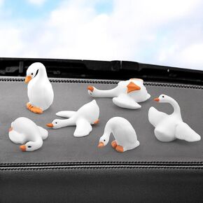 6pcs Mini Goose Car Dashboard Accessories, Miniature Funny Cute Goose Small Cute Interior Decor Tiny Figurine for Car Home Desk Gifts