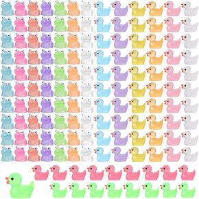 150pcs Mini Resin Ducks and Frogs, Glow in The Dark Miniature Figurines Small Luminous Animals DIY Ornament Accessories for Garden Dollhouse Decoration Crafts Party Birthday