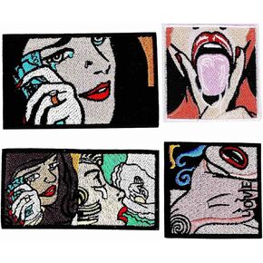 Funny Money Girls Patch for Adult, 4Pcs Square Love Theme Embroidered Iron on Patches Emblem Badge for Clothes Jacket Jeans Bags Hats Backpacks