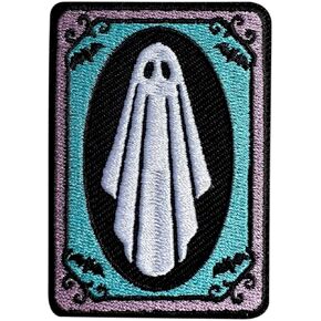Ghost 3" Iron On Patches, Aesthetic Patches for Clothes Backpacks Hats Jeans Bags, Goth Magic Tarot Embroidered Patches, Fantasy DIY Sew on or Iron on Patch, Halloween Gifts for Boys Girls