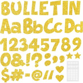 233Pcs Glitter Bulletin Board Letters, Numbers and Punctuation, with Adhesive Dots, for Classroom Numbers Alphabet Poster Board Letters Display School Decoration (Gold)