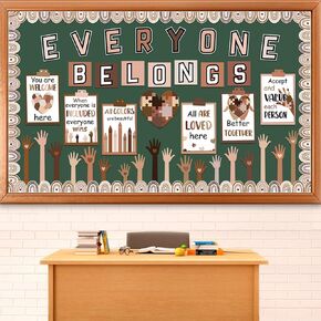 Diversity Hand Bulletin Board Set Welcome Back to School Classroom Decorations Equality Everyone Belongs Paper Cutouts Skin Tone Heart Handprint Bulletin Board for Nursery Chalkboard Wall Door Decor