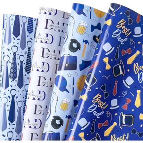 RUSPEPA Father's Day Wrapping Paper Sheets for Dad, Funny Best Dad nand Happy Father's Day Design with Tie, Glass and Tool Perfect for Father's Day Celebrations, 12 Folded Sheets, 19.68 X 27.5 Inch
