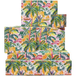 CENTRAL 23 Palm Tree Wrapping Paper - Boats - 6 Sheets Of Tropical Gift Wrap For Men Women - Summer Wrapping Paper - Holiday - Comes With Stickers