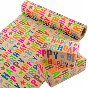 WRAPAHOLIC Kraft Birthday Wrapping Paper Roll - Mini Roll - 17 Inch x 33 Feet - Black Happy Birthday Wrapping Paper for Men Women Party Celebration