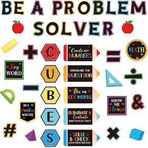 Janlaugh 58 Pcs Math Bulletin Board Set Math Keyword Symbol Poster Problem Solving Bulletin Board Decor Paper Cutout Sign for Educational Teaching Tool Teacher Supplies Wall Decor (Eucalyptus)