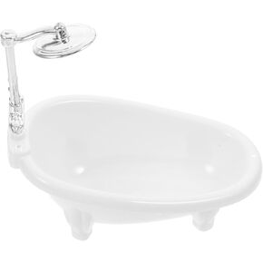 Plastic Dollhouse Bathtub: Mini Bathtub White Miniature Bathtub Dollhouse Bathtub with Shower Head for Dolls