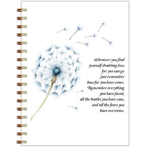 Blue Dandelion Spiral Notebook 5.5x8.3, Inspirational Quote Notebook, Motivational Journals for Women, Whenever You Find Yourself Doubting How Far You Can Go Positive Journal