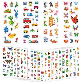 Cute Stickers for Kids Children Toddlers Boys Girls 20 Sheets with Animals Dinosaurs Cars Butterflies Fish