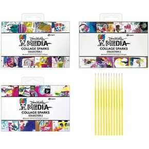 Dina Wakley Media Collage Sparks Collections 1, 2, and 3 - Artwork and Inspiration Quotes for Journaling and Mixed Media Projects - with Trebbies Detail Sticks