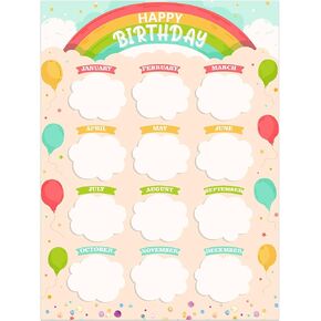 Lucleag Birthday Chart for Classroom Decor, Rainbow Happy Birthday Poster Student Birthday Calendar Chart for Teacher Back to School Classroom Wall Bulletin Board Decoration, 17x12.5 Inch