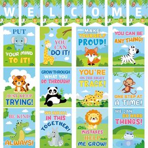 gisgfim Jungle Classroom Posters Jungle Animals Motivational Posters Woodland Animals Inspirational Positive Poster Back to School Bulletin Board Wall Art Decor for School Office Supplies